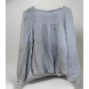 Ann Taylor LOFT Striped Blue White Long Sleeve Top Blouse Size Small